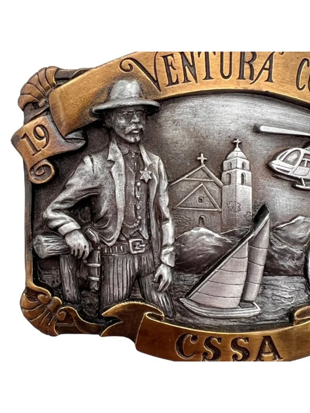 1992 Ventura County CSSA Sheriff Limited Edition Belt Buckle Bell Helicopter USA